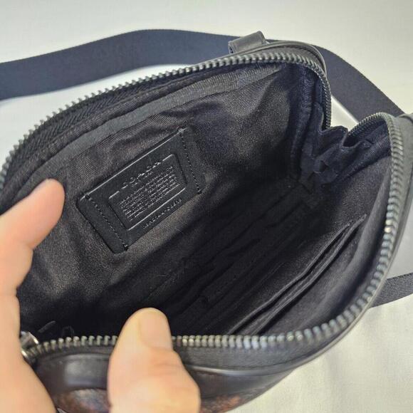 New COACH Carrier Phone Crossbody With Window Pane Plaid Print Black Brown - Picture 6 of 8